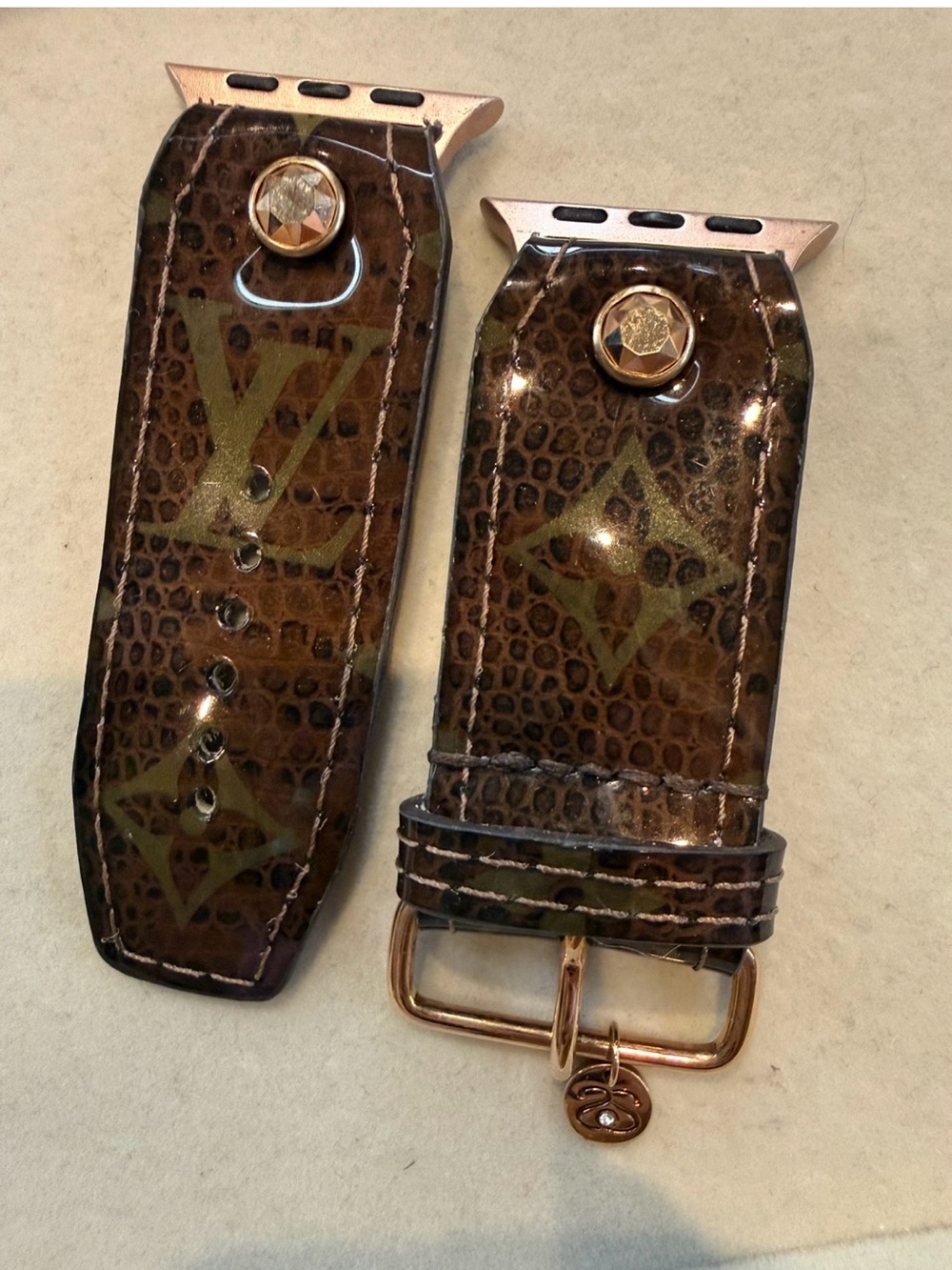 Cabas Ambre Monogram with Leather liner Apple Watch Band with Rose Gold Hardware